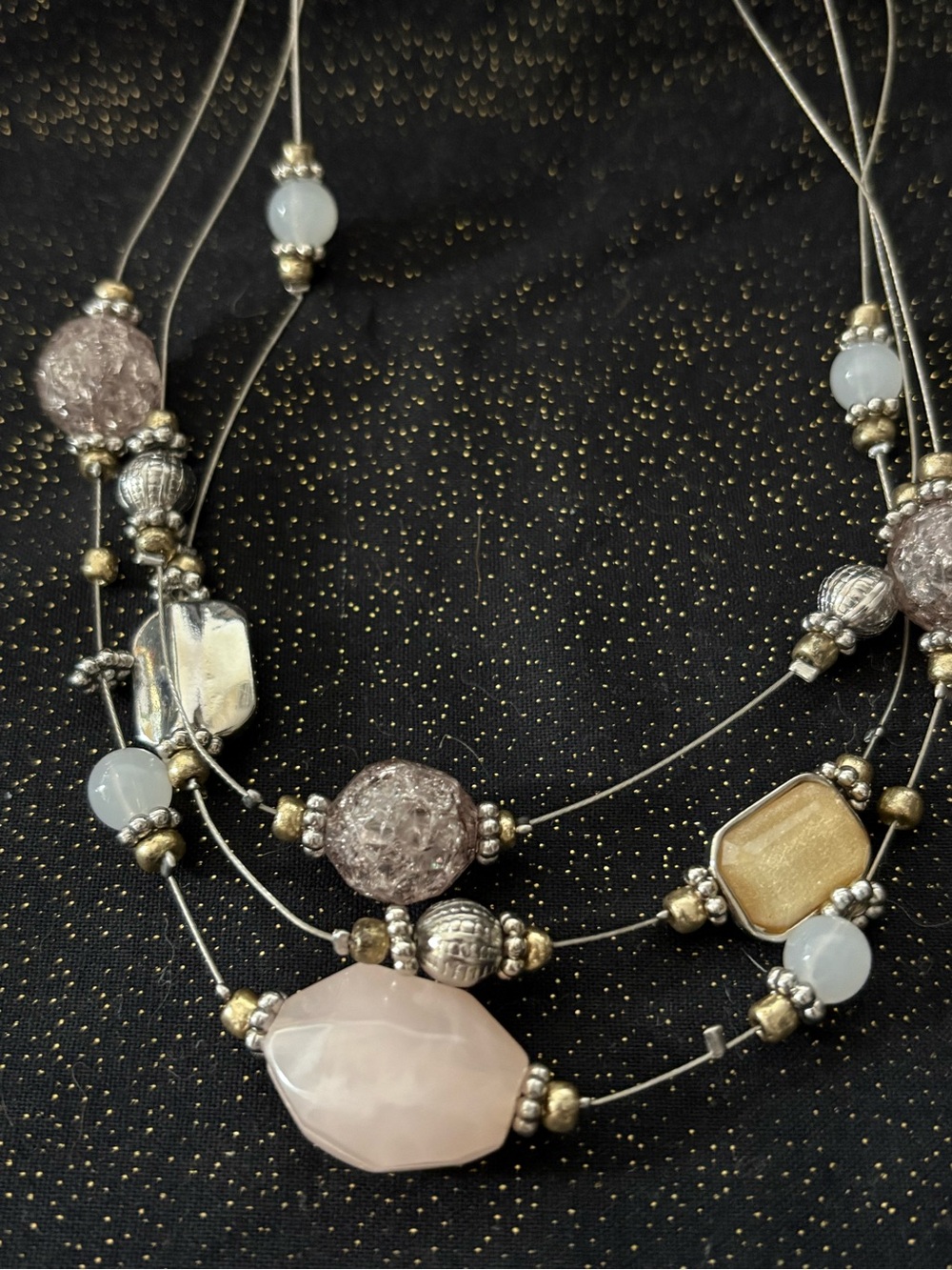Chico's Multi-Strand Pink and Silver Beaded Necklace - Picture 2 of 3